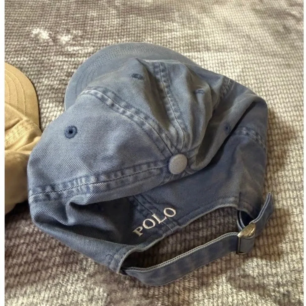 Lot of 3 Polo Ralph Lauren Baseball Caps Red Tan Blue Adjustable Pony Logo Hat